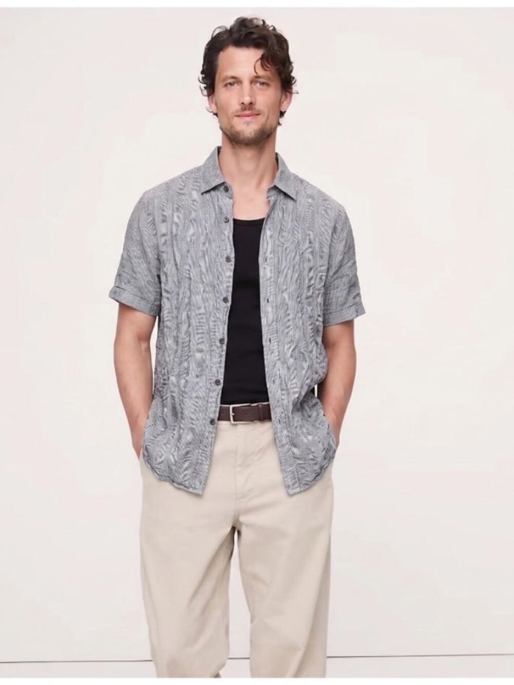 Banana Republic Linen Short Sleeve Slim Fit Shirt Gray Size S